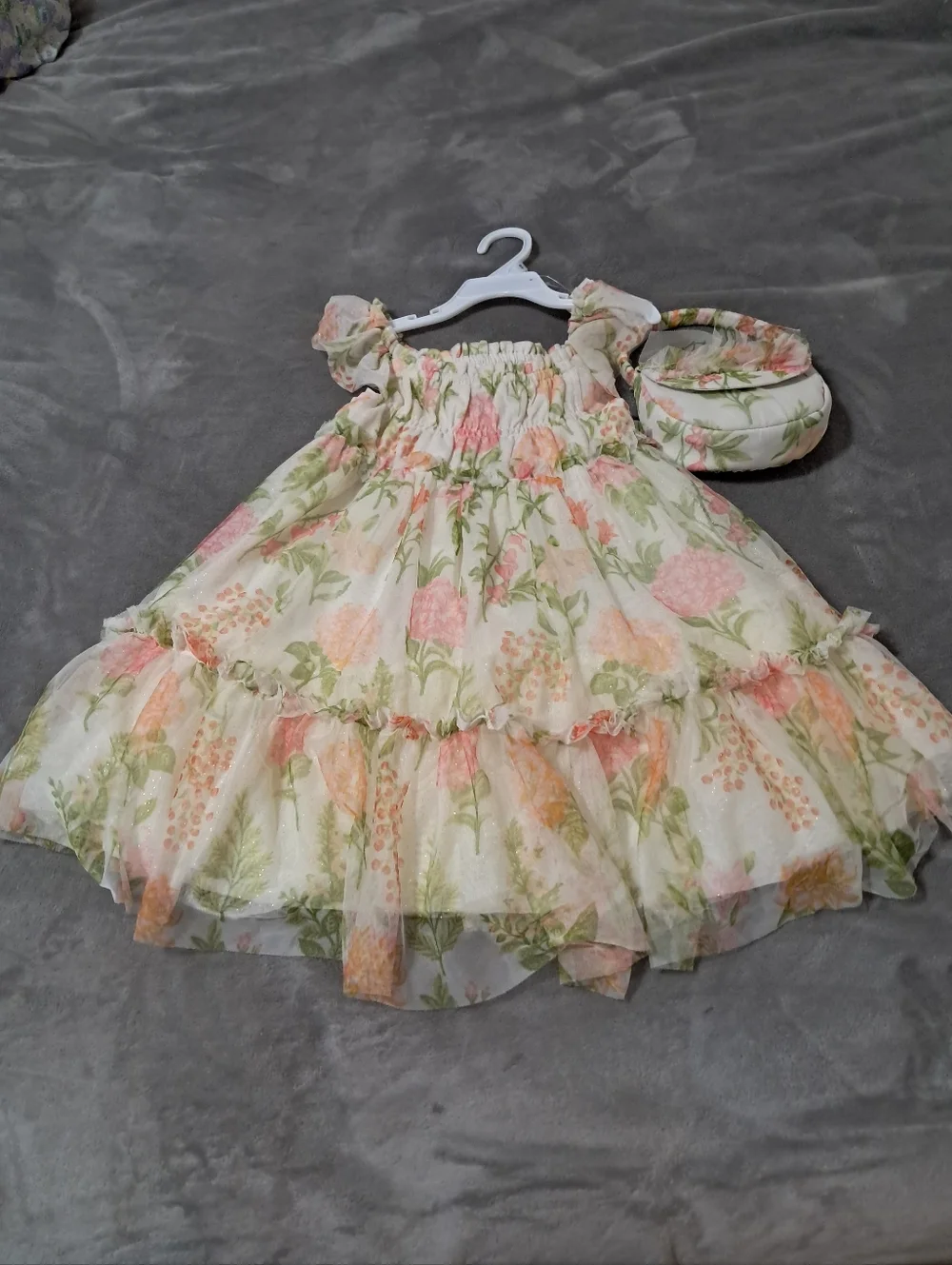 Rachel Zoe Pastel Floral Tiered Sundress Wedding Guest with Small Purse Sz. 5T